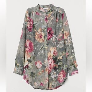 H&M Floral/Rose Oversized Button-Down Top/Tunic